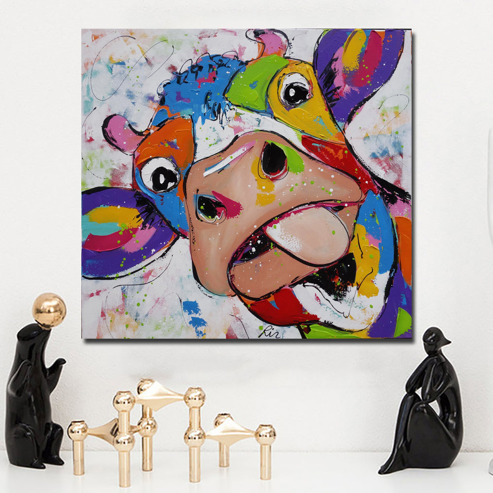 Modern Abstract Canvas Wall Art Picture Colorful Cow Animal Canvas Pri Discount Canvas Print