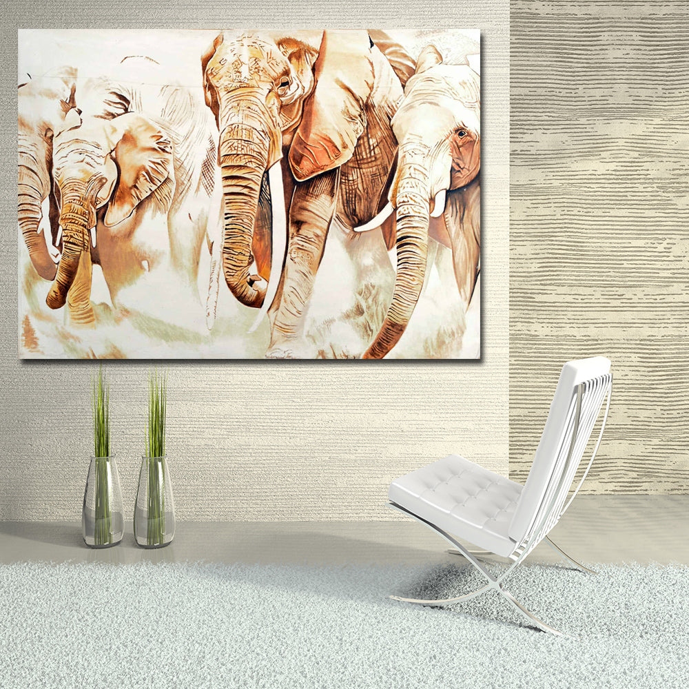 African Elephants Painting Retro Wall Art Prints Canvas Painting Decor Discount Canvas Print