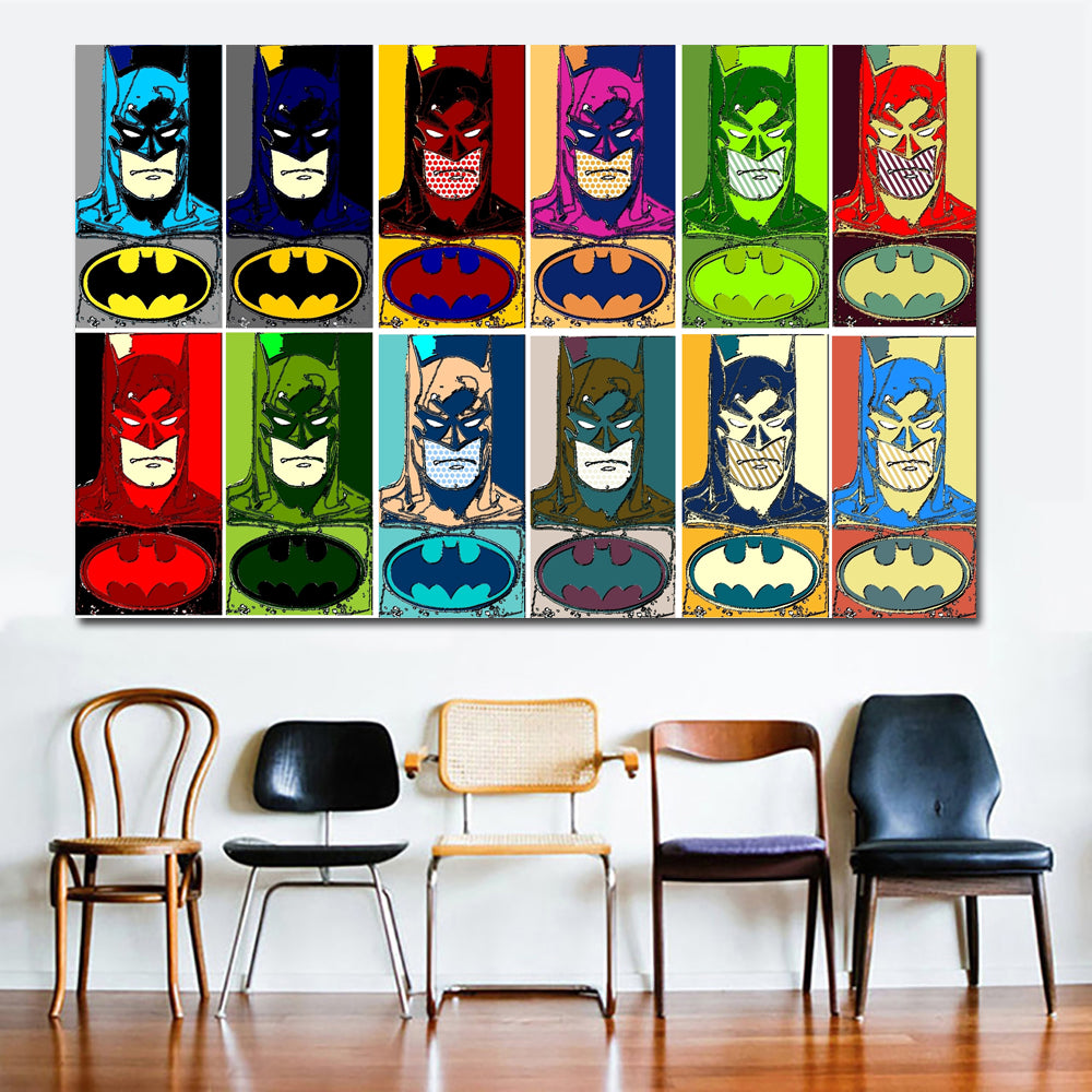 Batman Twelve Panel Pop Art By Thegreatdevin Cartoon Superhero Batman Canvas Painting Kids Boy Bedroom Wall Decor