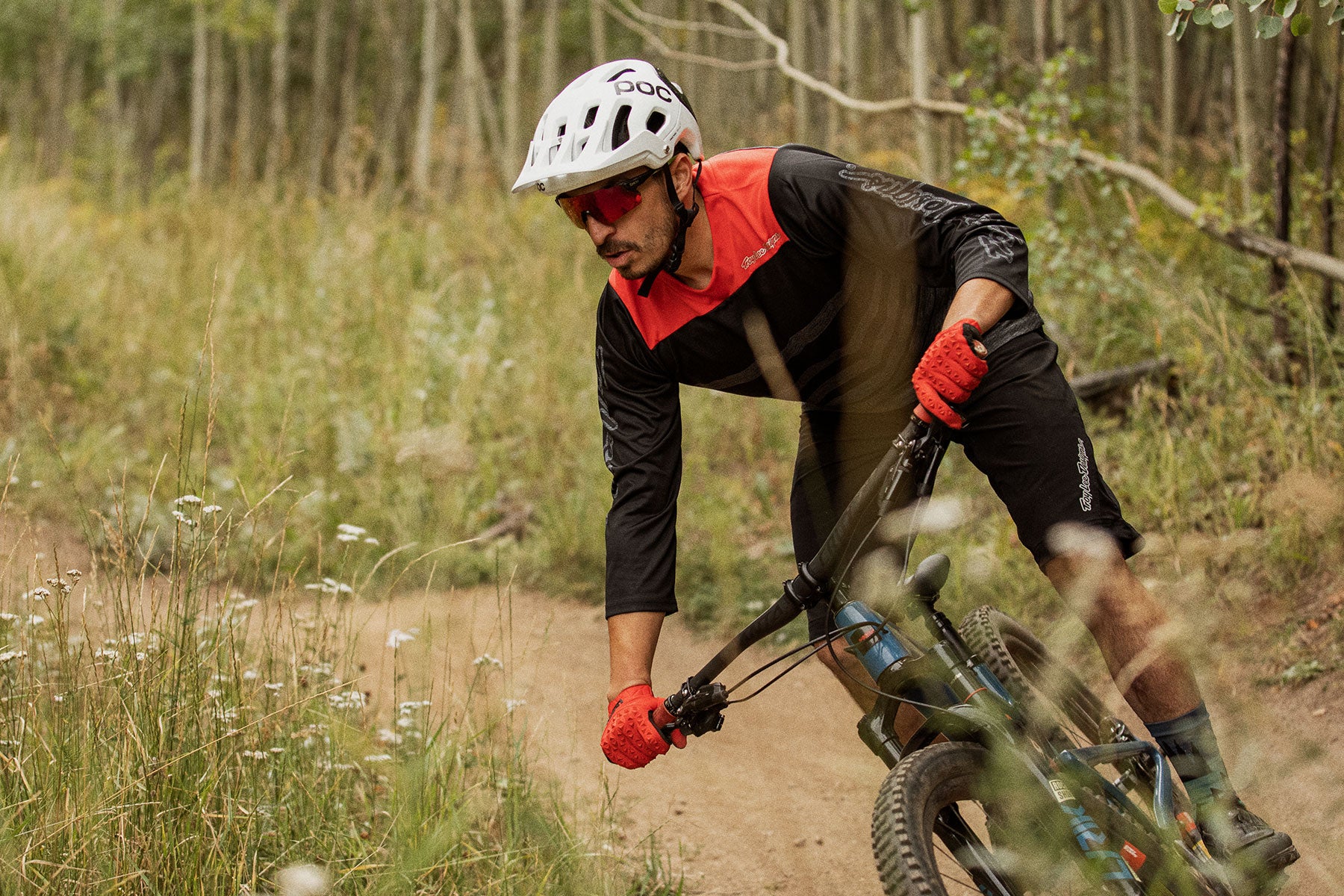 Mountain biker shredding around a corner