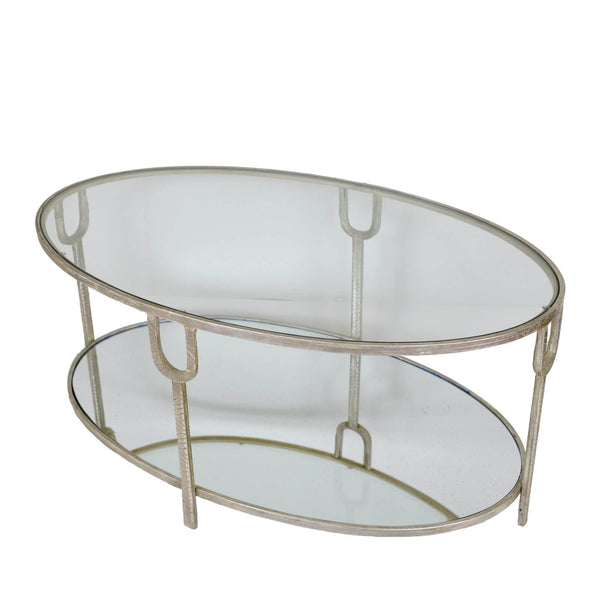 oval glass silver coffee table