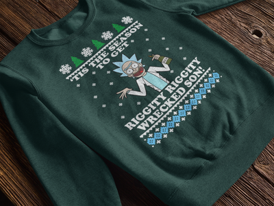 Rick and Morty - Let's Get Riggity Wrecked Son Ugly Christmas Sweatshirt