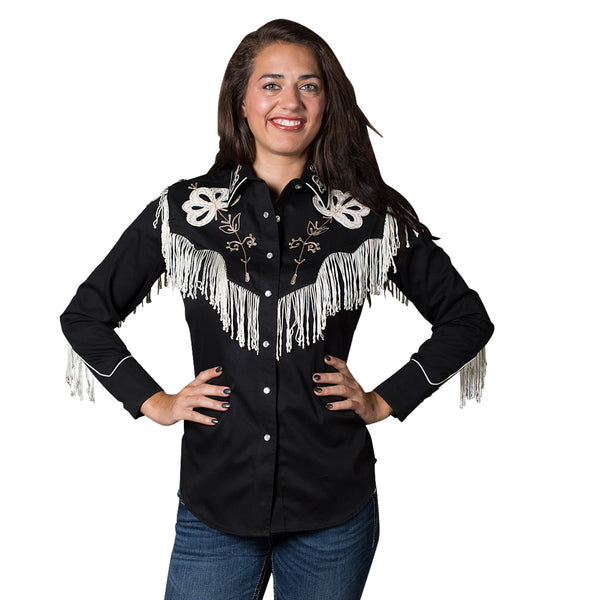 Black Fringe Embroidered Western Shirt