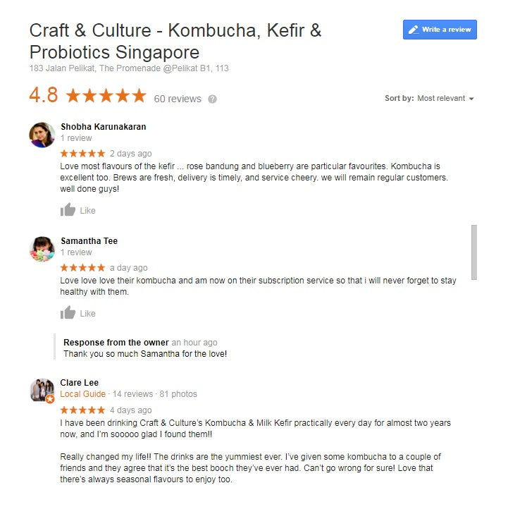Craft & Culture Best Kombucha Kefir Google Reviews