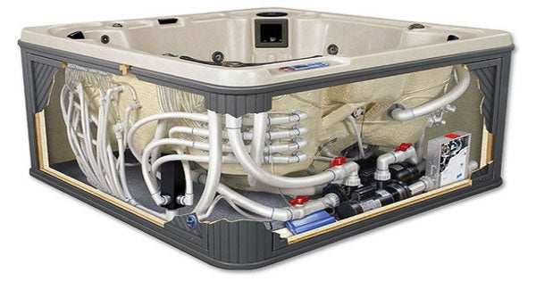 hot tub cutaway showing internal hot tub spa parts
