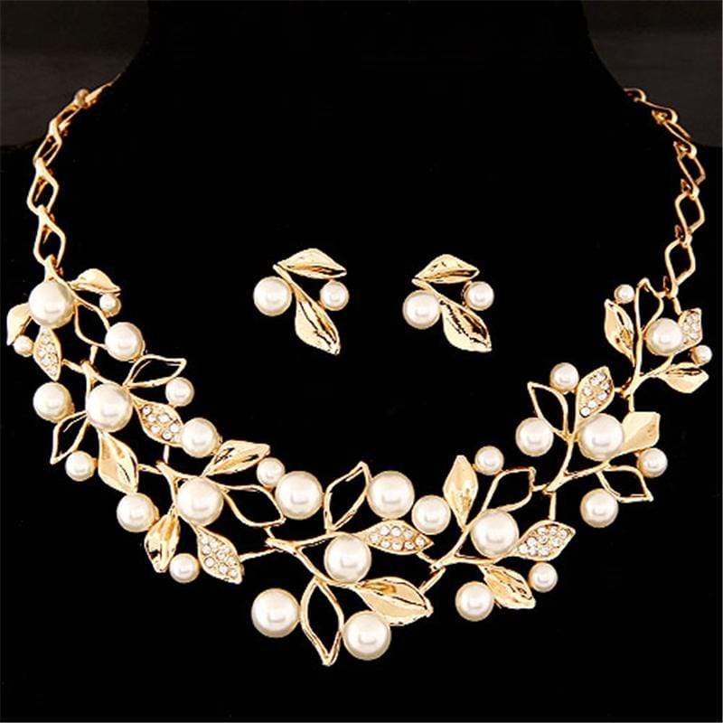 Elegant Simulated Pearl Bridal Jewelry Sets Wedding Jewelry Leaf Crystal  Gold S | Wholesalekings.com