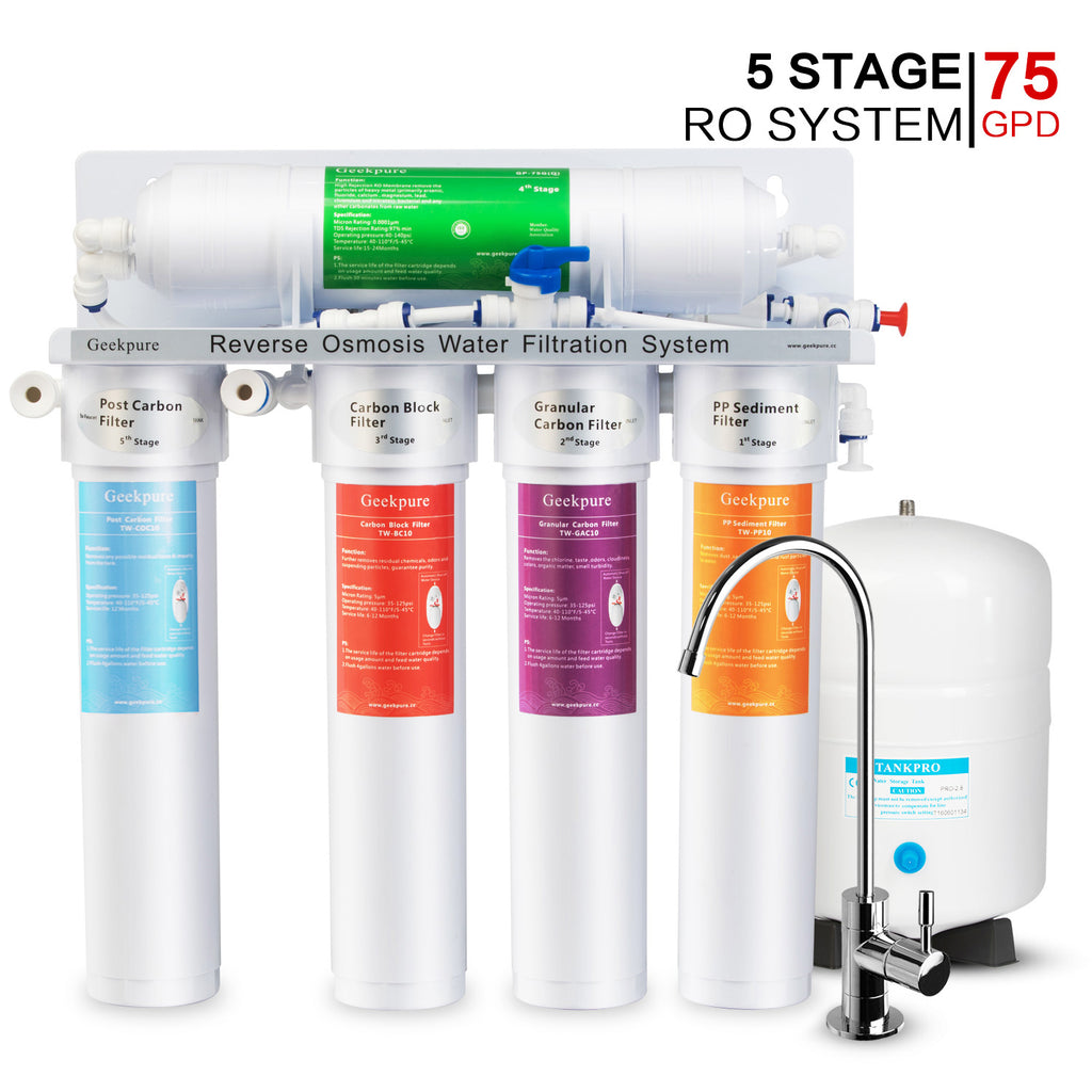 geekpure 5-Stage ósmosis inversa filtro de agua potable system-75gpd 