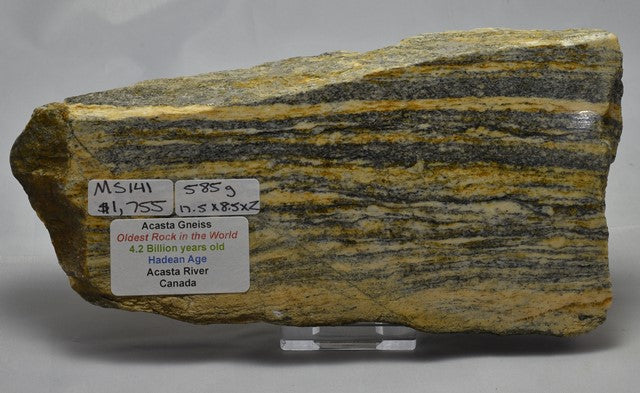 Acasta Gneiss world's oldest crustal rock slice gem jar nice slice 4 billion yrs 