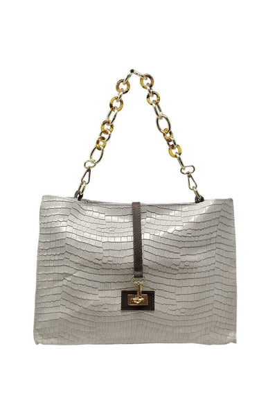 Sassy Off White Emboss Chain Strap Shoulder Bag | Italian fashion designer, made in italy