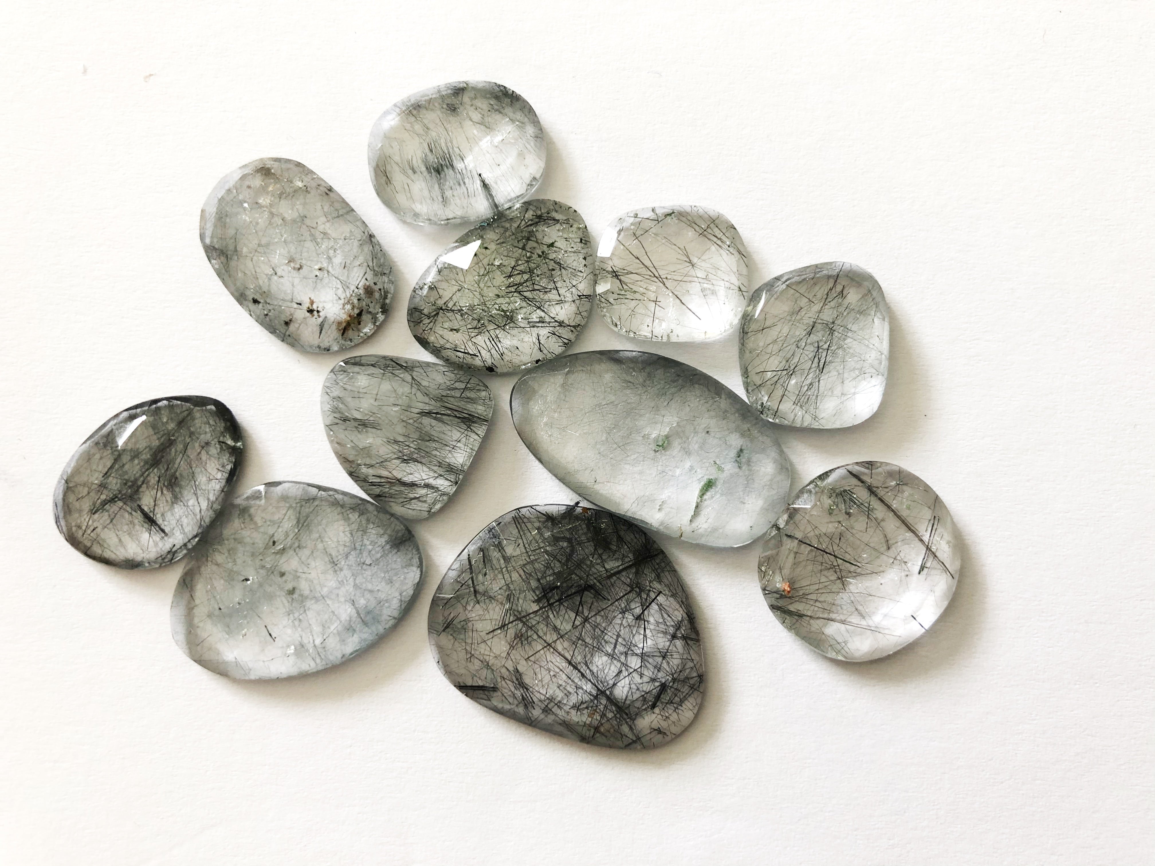 Tourmalated Quartz Organic Shape Rose Cuts Mix 10-14MM Lot 2