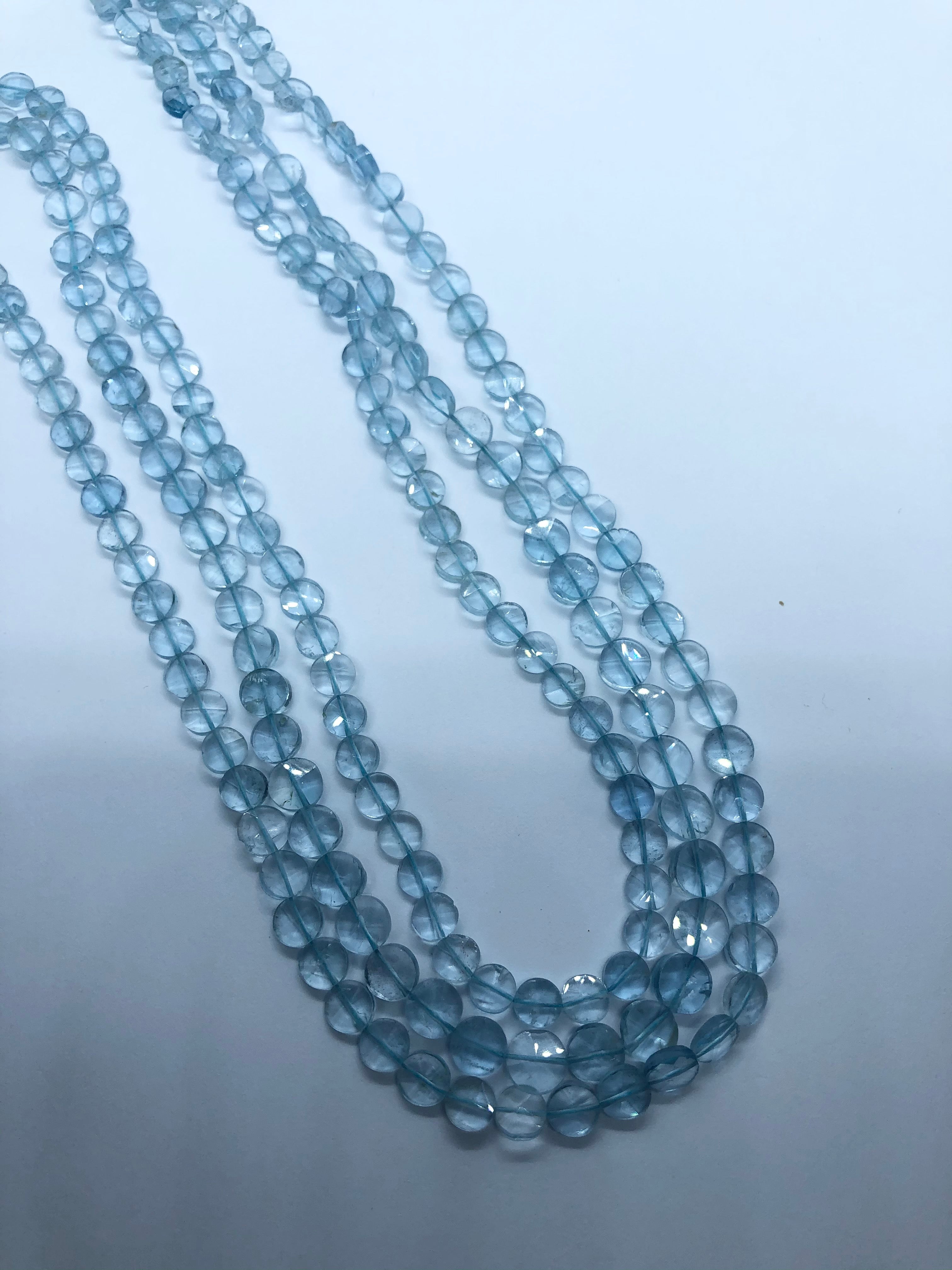 Aquamarine Flat faceted coin shape beads 6MM