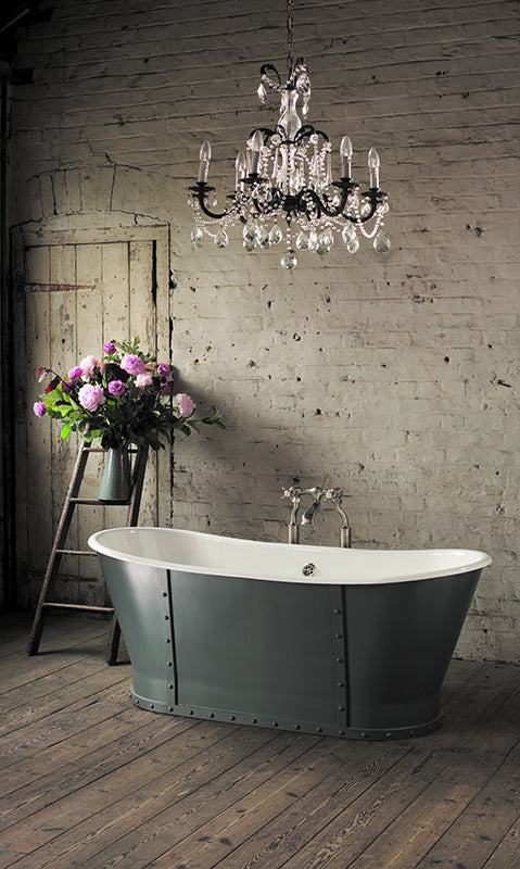 the astonian brunel bath from aston matthews features tactile rivet detailing well suited to industrial interior schemes