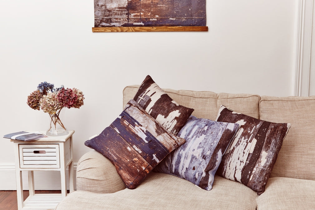 Cushions from Ruth Holly's Signature collection complete a cosy, contemporary living room scheme