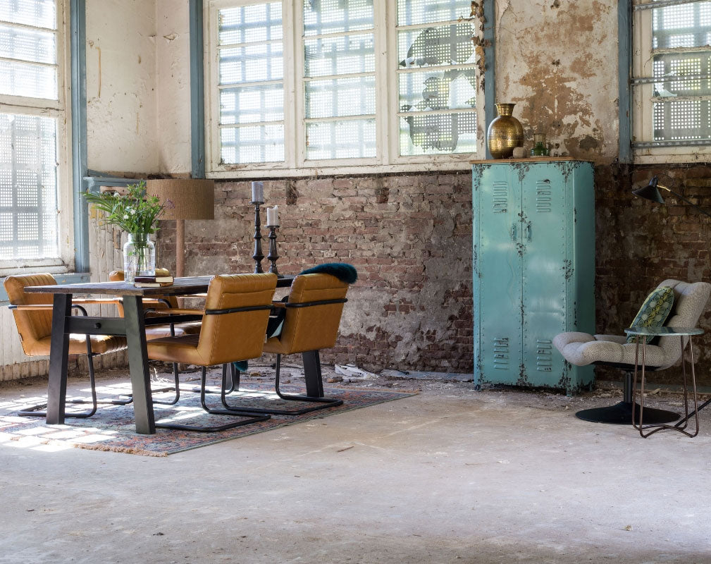 Dutchbone Blue Rusty Metal Cabinet in Warehouse Conversion Setting