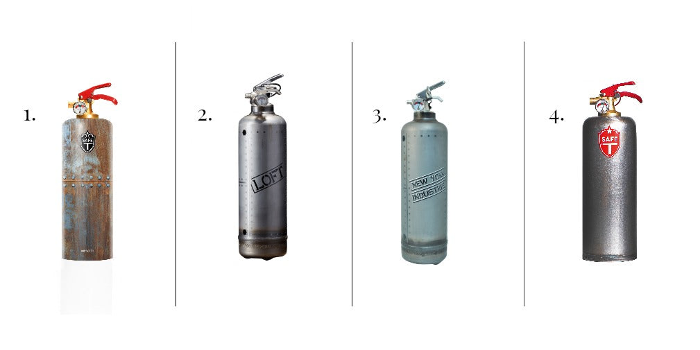 Industrial style fire extinguishers perfect for a converted warehouse or loft living aesthetic
