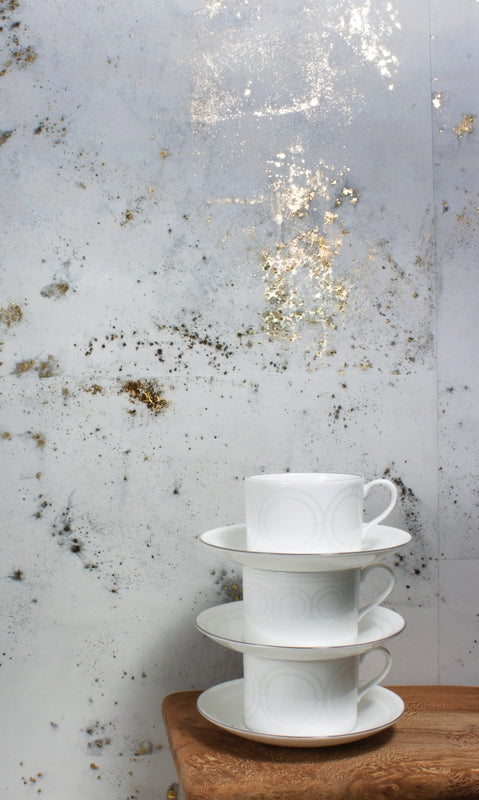 Igneous wallpaper in Granite by CUSTHOM provides an elegant backdrop in a kitchen scheme