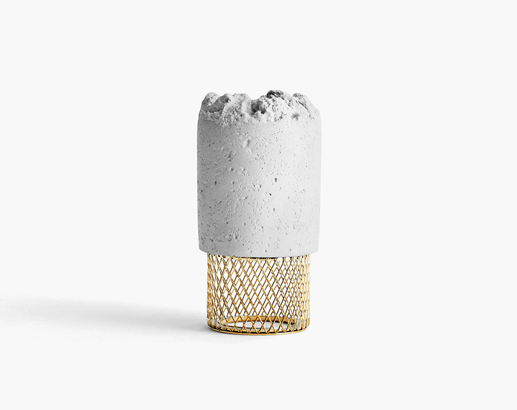 Moira mesh crowd candleholder in concrete and brass from newworks