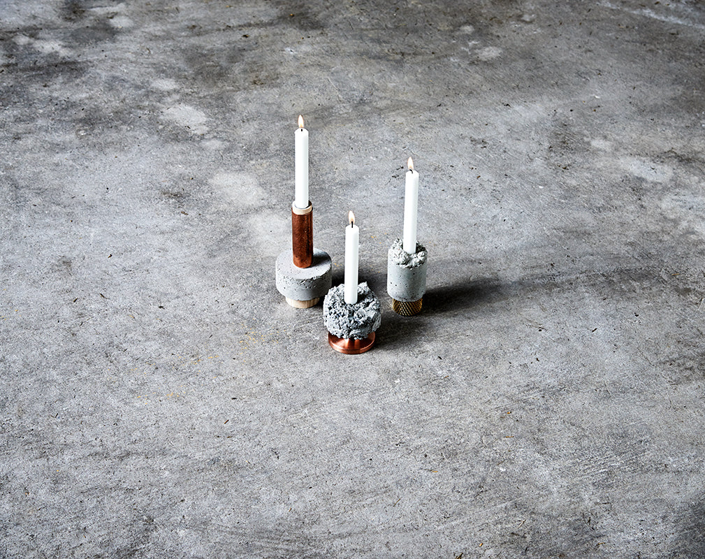 Crown concrete and copper candleholders from Newworks