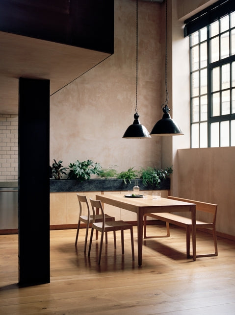 Isokon Plus Home Dining Table, Ballot Chairs & Portsmouth Bench. Photograph by Rory Gardiner