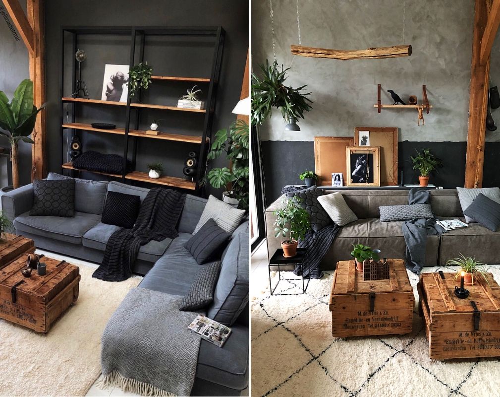 Jellina Detmar's industrial style farmhouse. Vintage pieces feature alongside more modern items in the living room