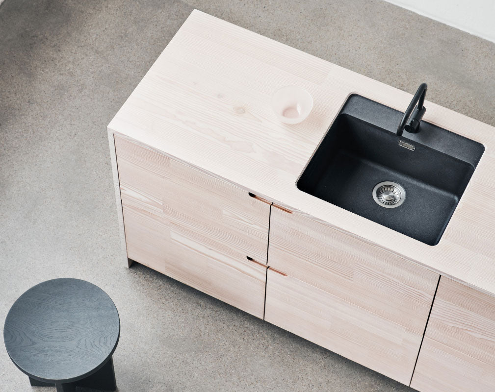 Lendager Group and Reform sustainable kitchen design made from surplus wood flooring planks from Dinesen