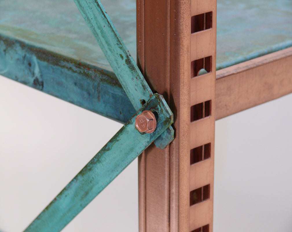 detail of copper shelves with verdigris from lex pott