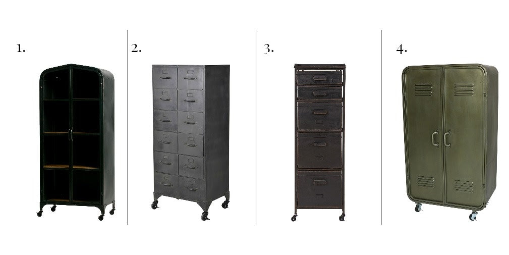 A selection of 4 Industrial style metal cabinets on castors