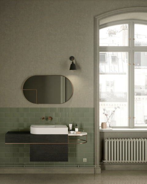 ex.t Nouveau bathroom collection - washbasin with mirror above positioned next to a large window 