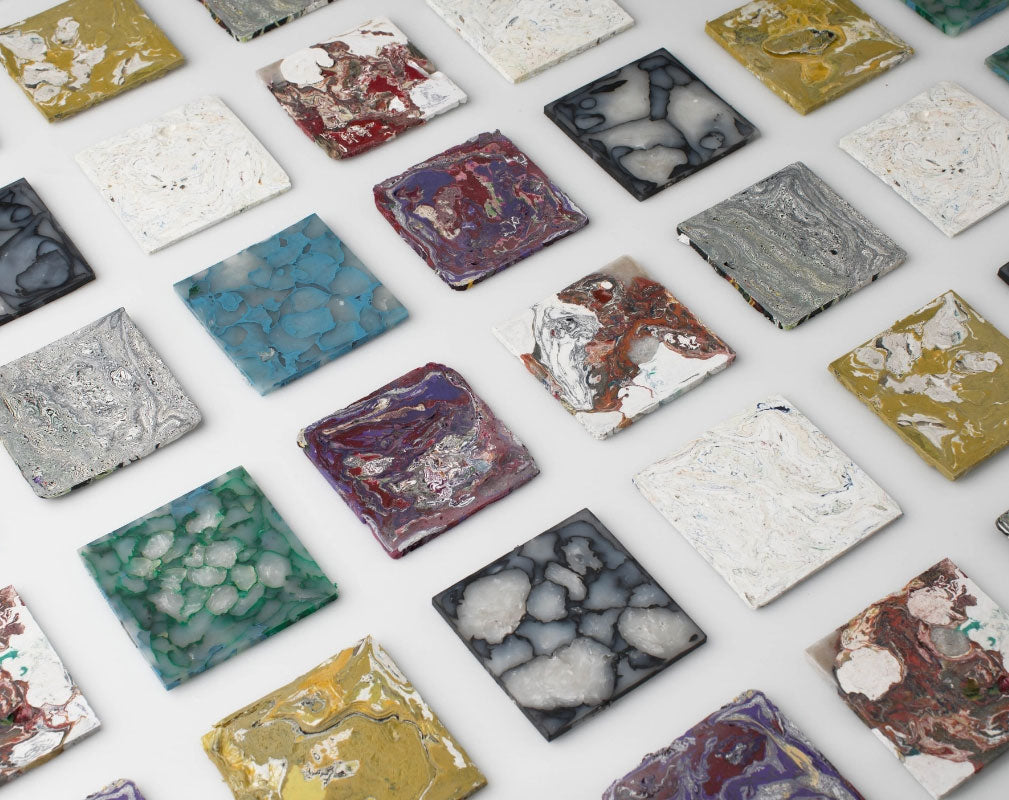 Surface Design Show - Enis Akiev - Plastic Stone Tiles made from post-consumer plastic waste.