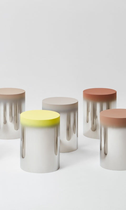 The Dokkaebi Stool in stainless steel by Jiyoun Kim Studio in different colour variants