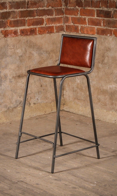 Vintage Leather Metal Acre Bar Stool from J.N. Rusticus