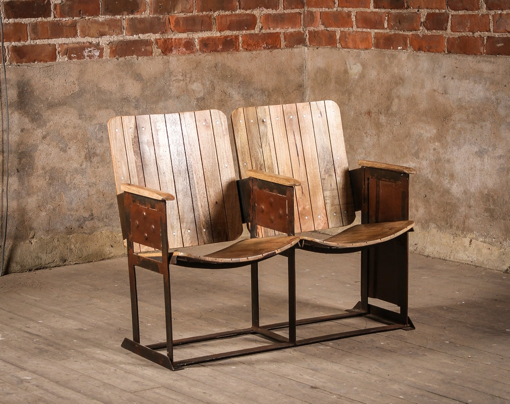 Vintage wooden Glencoe cinema chairs available from J.N. Rusticus