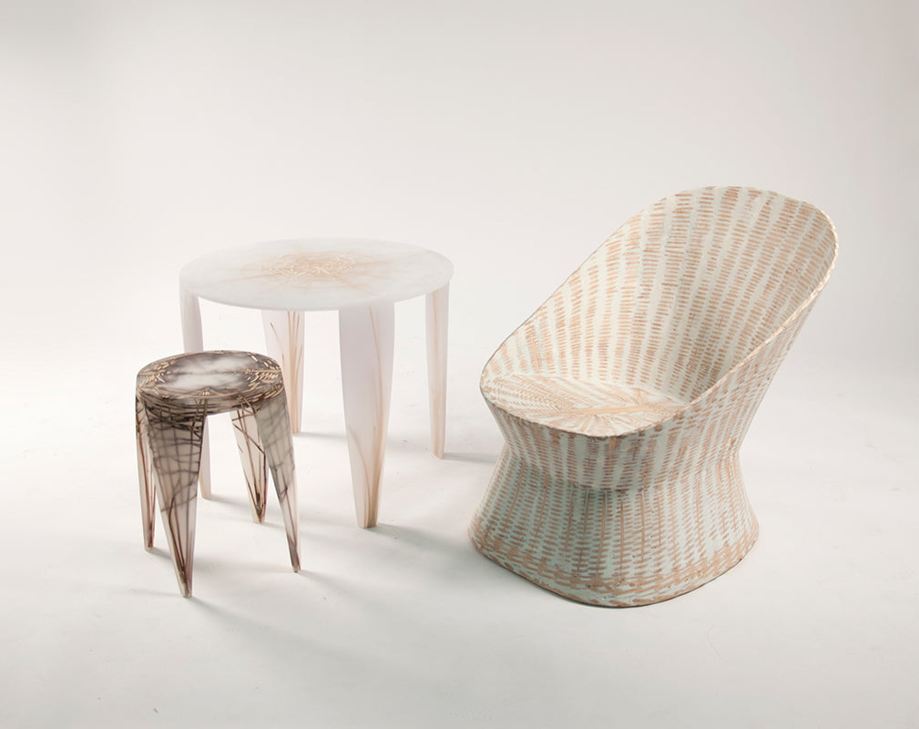 Wood and resin furniture and seating collection by Wiktoria Szawiel.