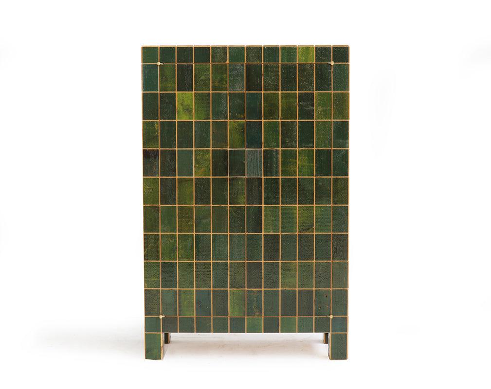 Inlaid cabinet made from reclaimed waste tiles by piet hein eek.