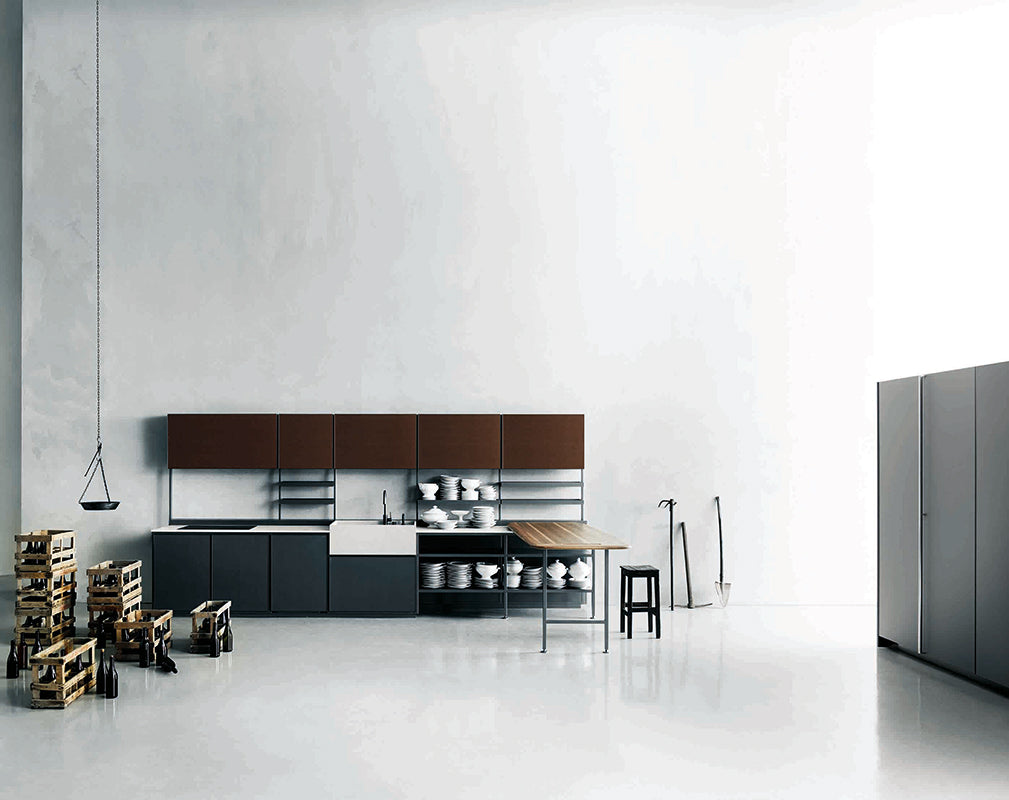 Salinas modular kitchen in industrial style by patricia urquiloa for boffi.
