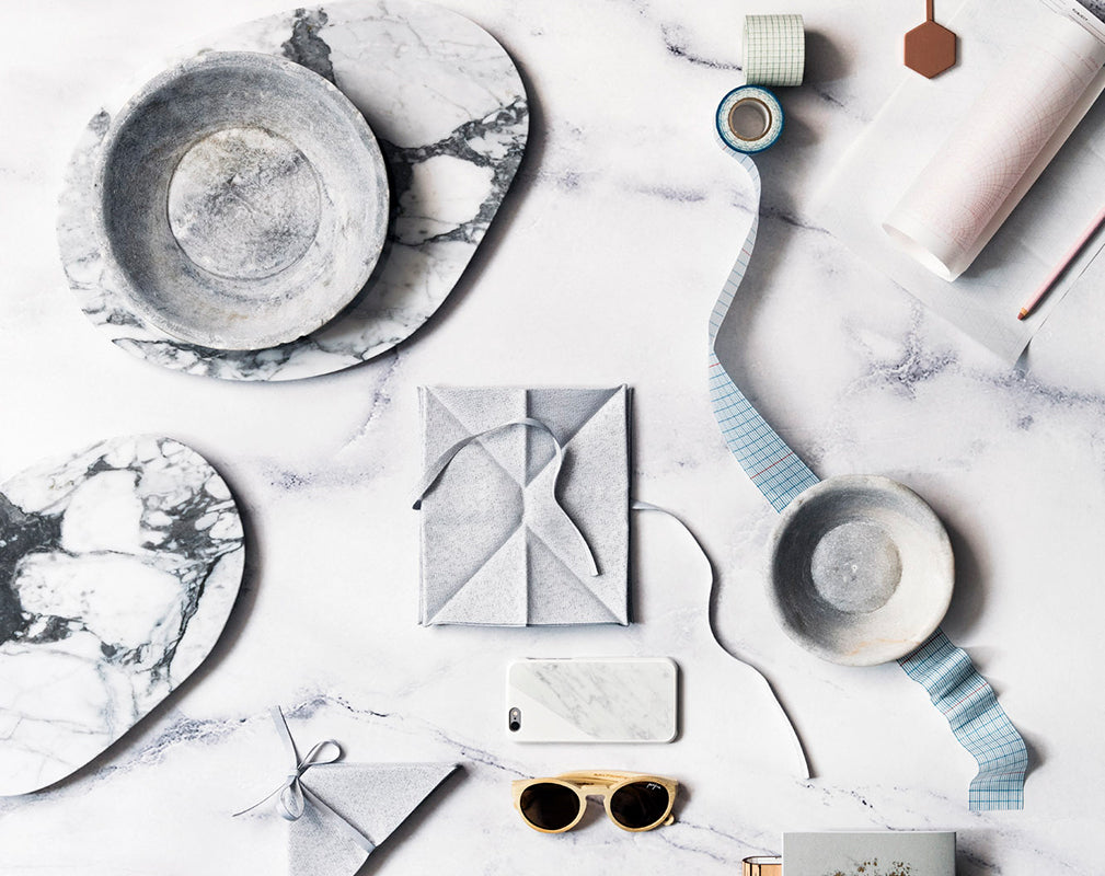 marble, concrete and grid interior designs and accessories