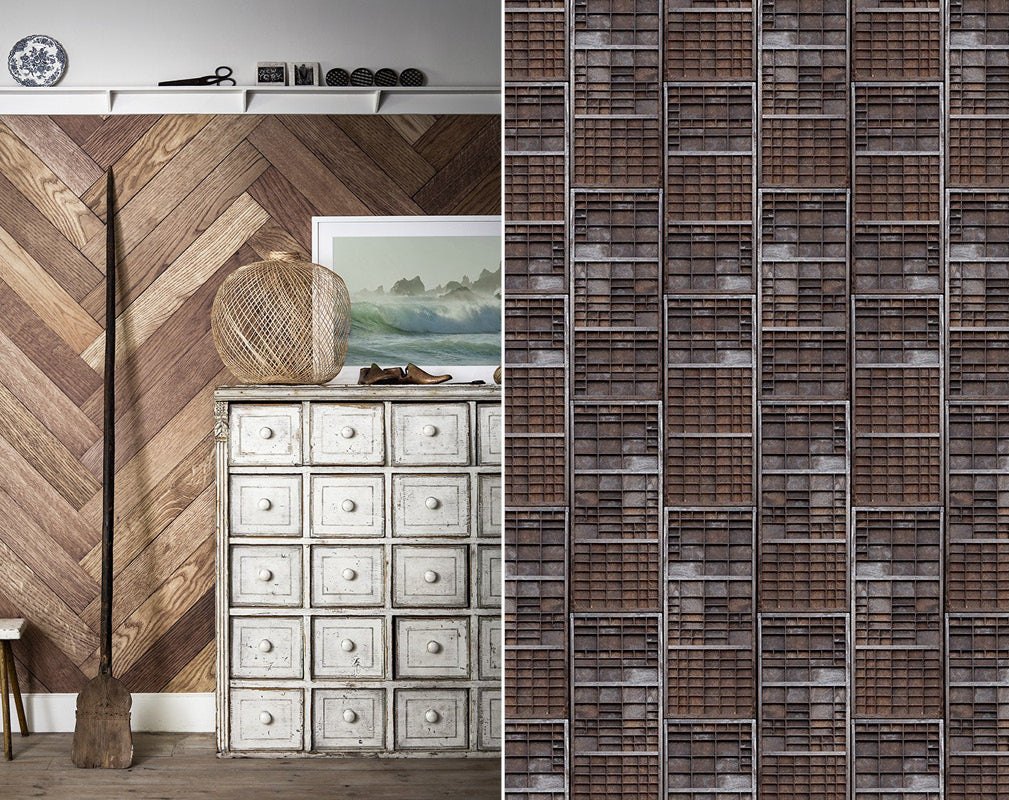 Parquet and letterpress wall mural from Surface View.