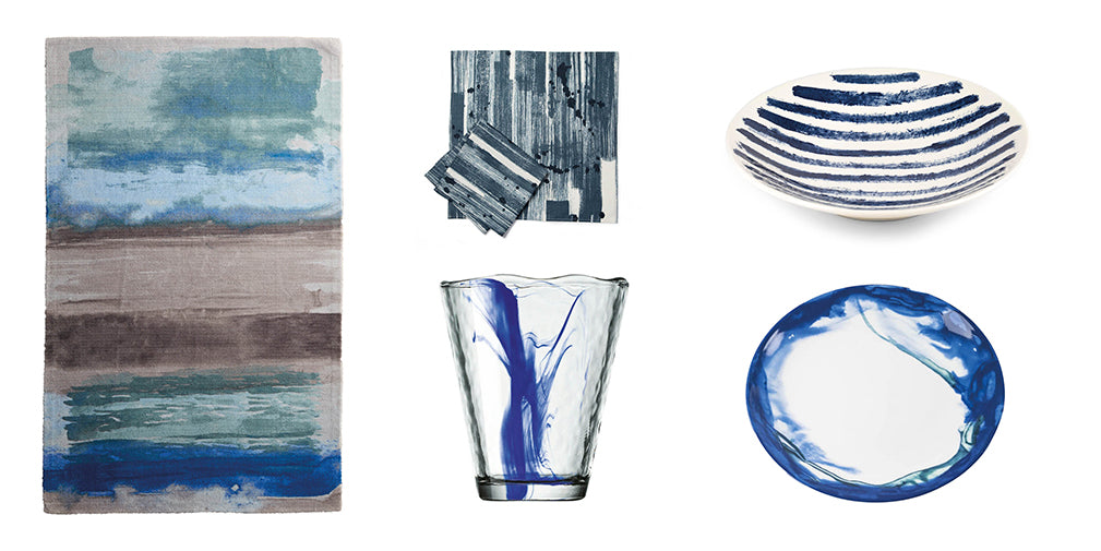 5 Of The Best homeware designs featuring indigo brushstrokes.