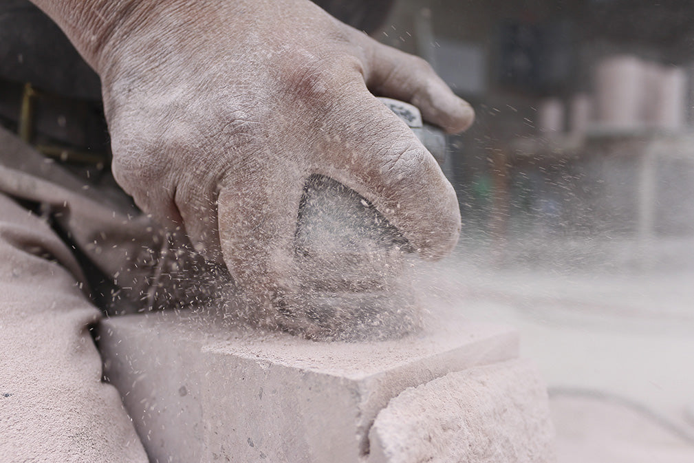 Process image showing making of lava stone floor lamp.