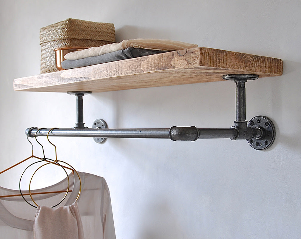 Industrial style shelving and clothing rail by MoA Design.