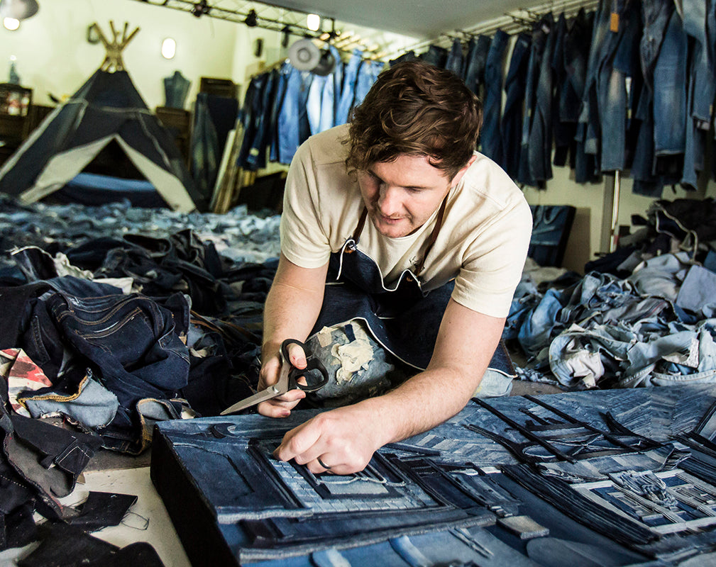 Live work interior scheme of denim artist Ian berry a resident of london's spratt's factory