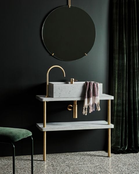 Wood Melbourne - Concrete basin on vanity with brass legs