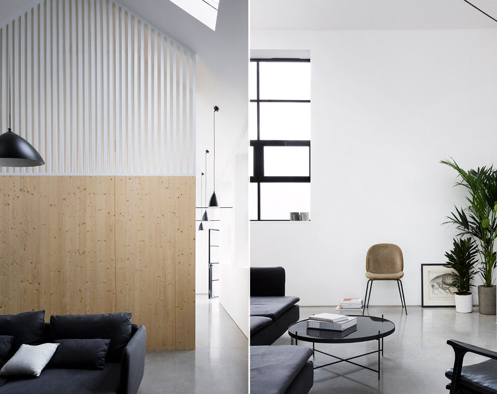 living room interior in an east london warehouse conversion by paper house project