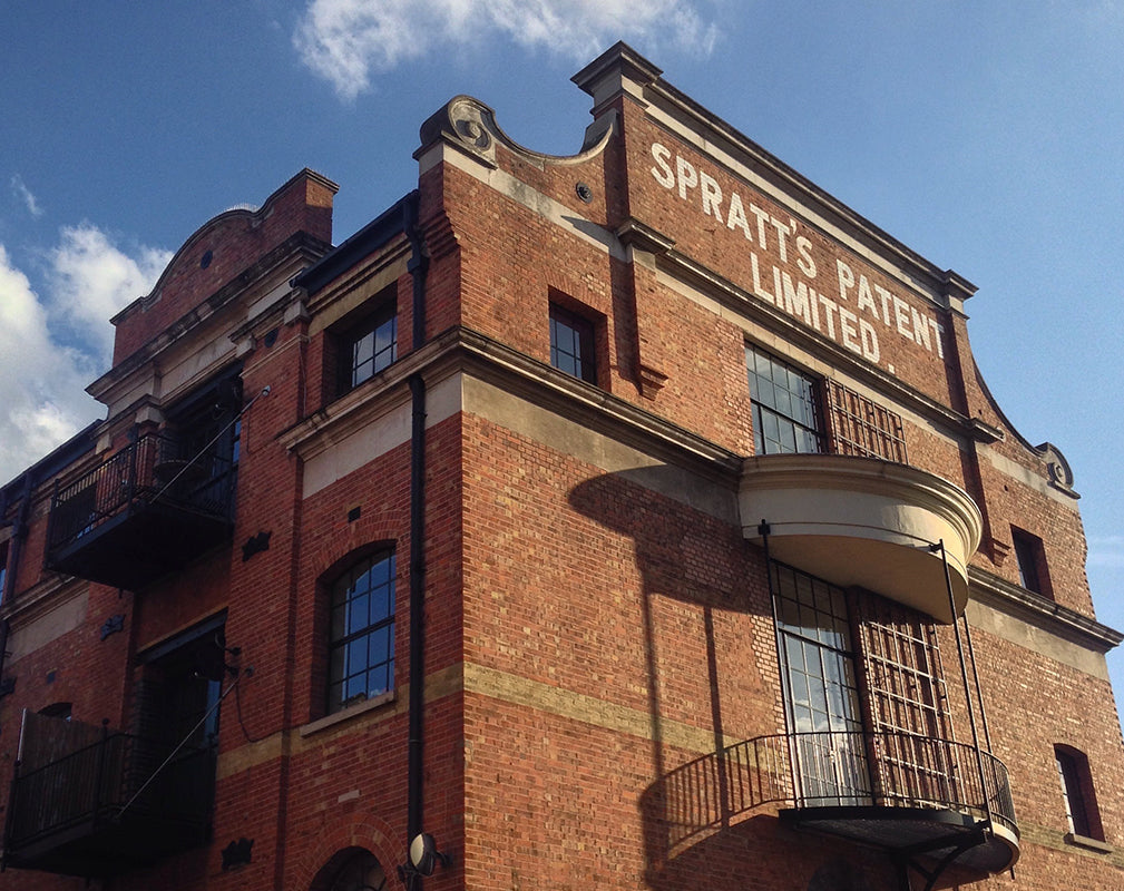 exterior of the iconic spratts factory building in east london