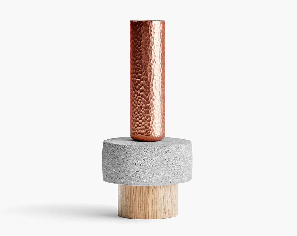 tall stuart candleholder in concrete and copper from newworks