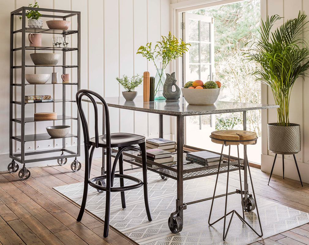shop this industrial style iron shelving unit and dining table exclusively at graham and green
