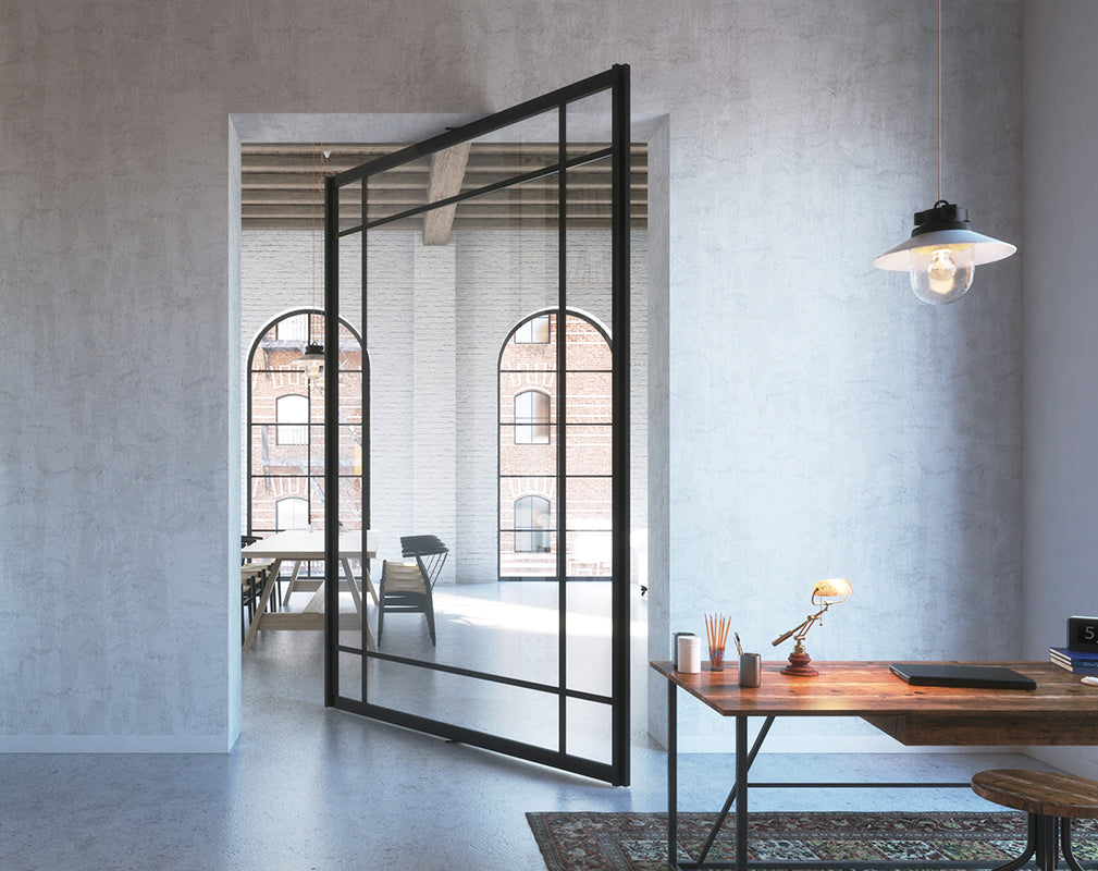 portapivot create modern glass and iron partitions inspired by warehouse windows