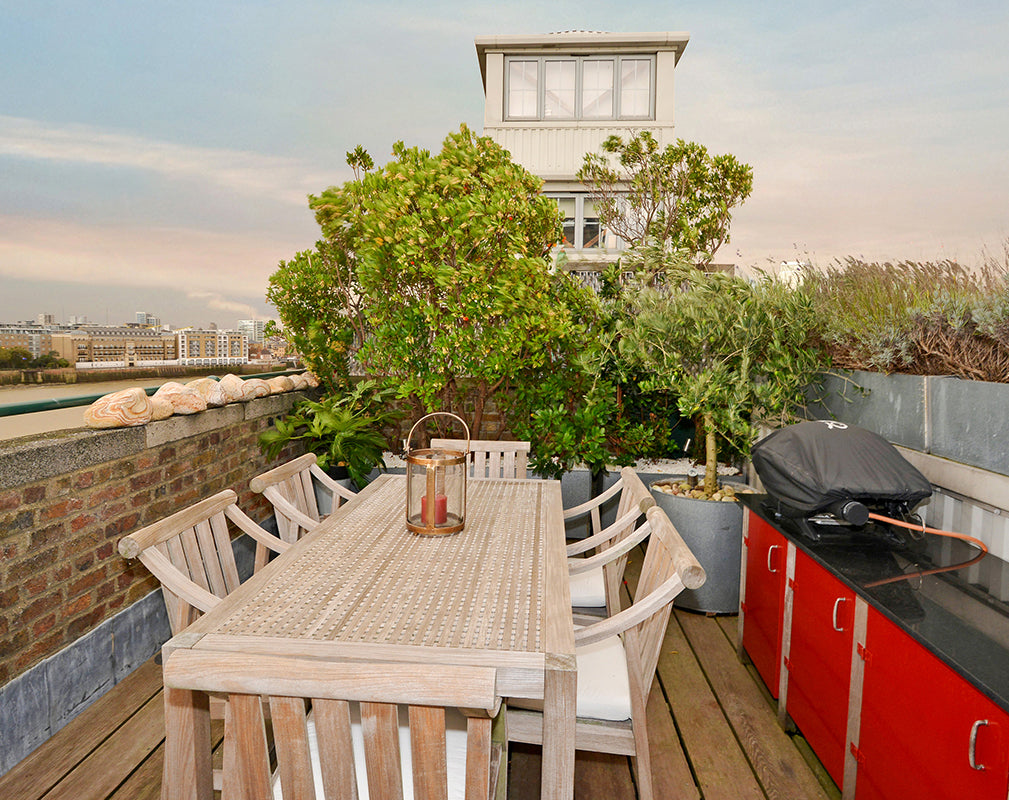 roof terrace of this london warehouse conversion view of river thames buy now