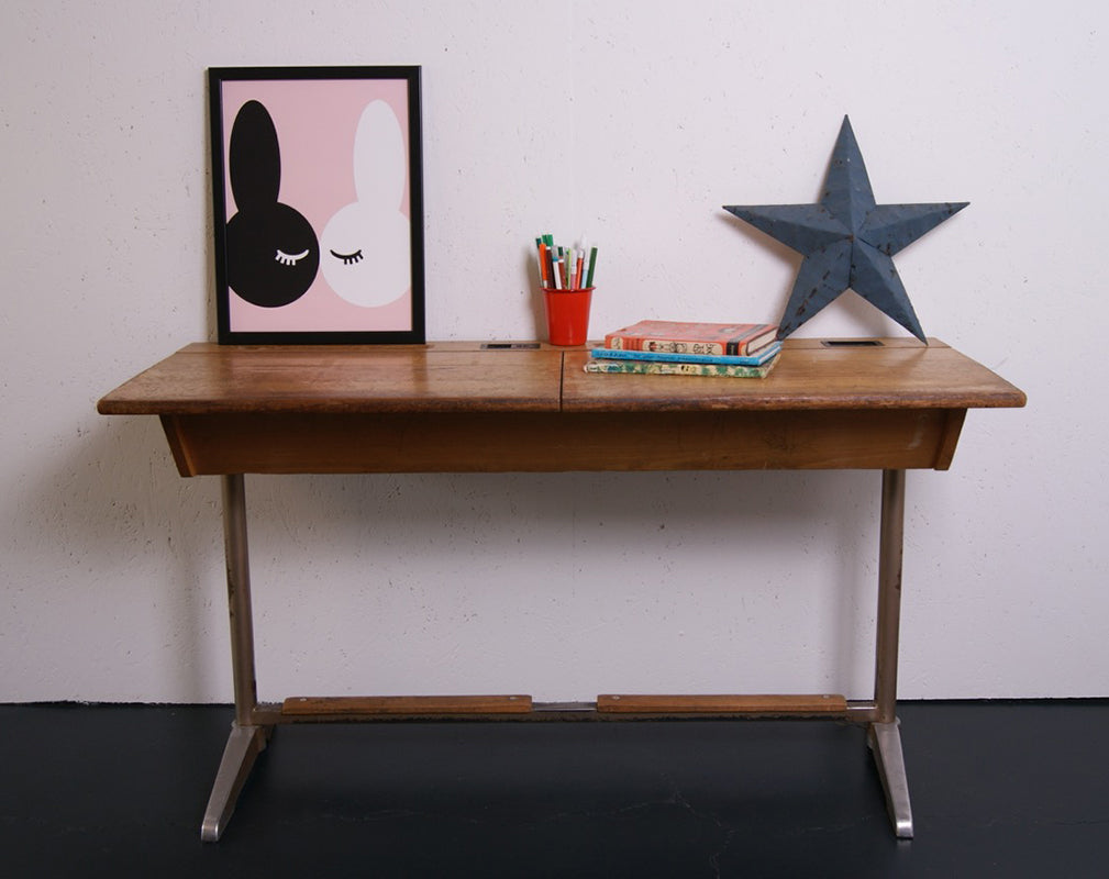 industrial desk for children's and kid's rooms from blue ticking
