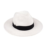WHITE PANAMA HAT WITH WIDE BLACK BAND